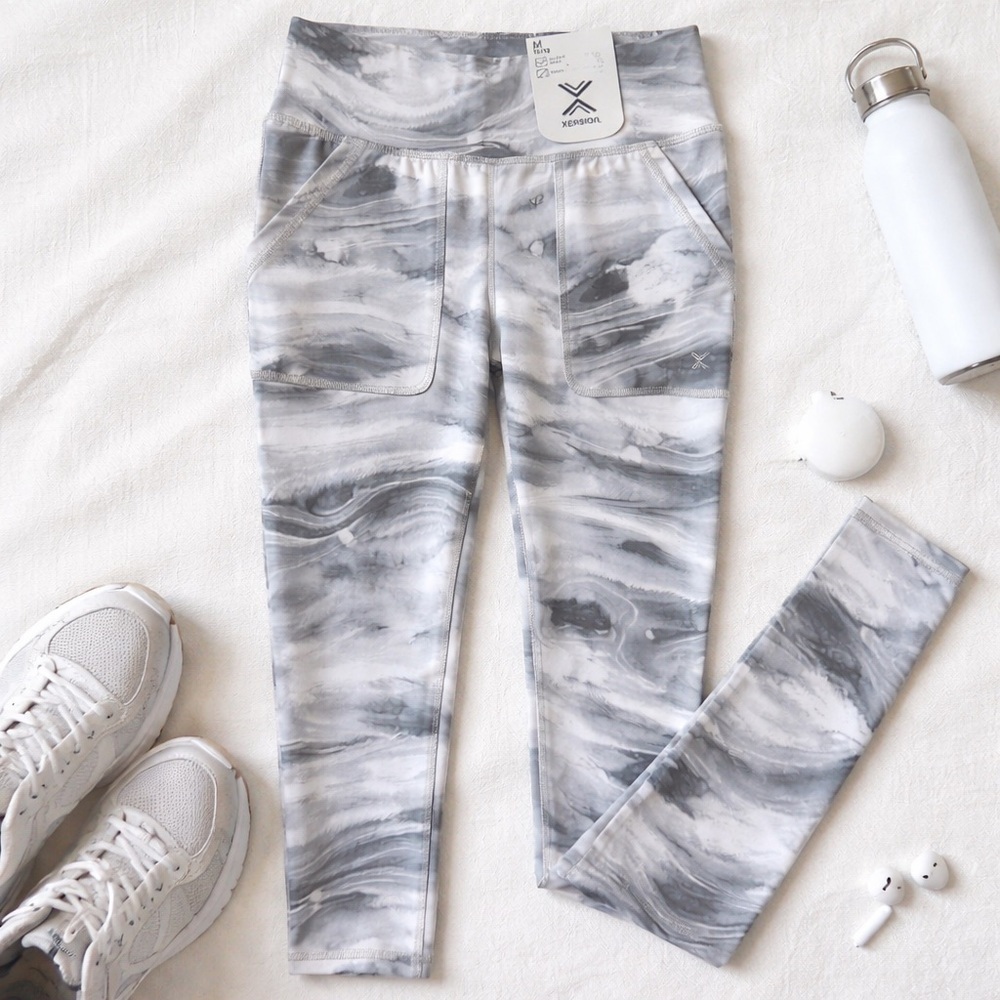Xersion Marble Print High Waisted Leggings Quick Dry Gym Activewear M